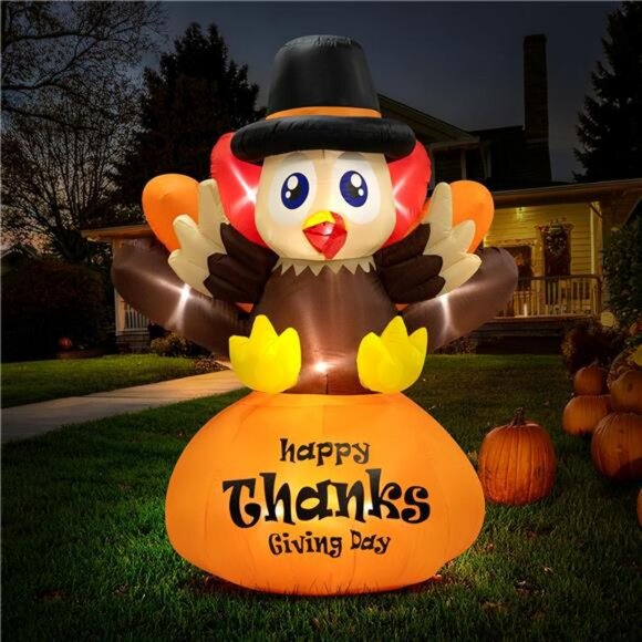 6ft Height Thanksgiving Inflatable LED Lighted Turkey on Pumpkin Blow - Picture 1 of 7